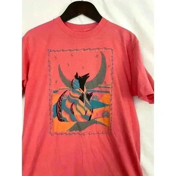 VTG Southwest Design 80's T-Shirt LARGE Wolf Moon Abstract Adult Short Sleeve - Picture 6 of 8